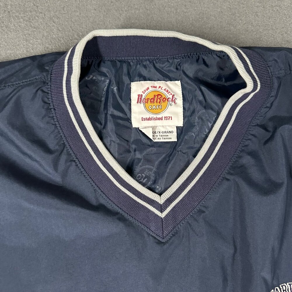 Vtg Hard Rock Cafe‎ Orlando XL Blue Pullover V-Neck Windbreaker Jacket Top